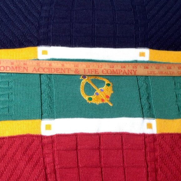 Vintage 1990s Emerald Isle Sweater Men Medium Colorblock Celtic Brooch Ireland - Picture 5 of 14